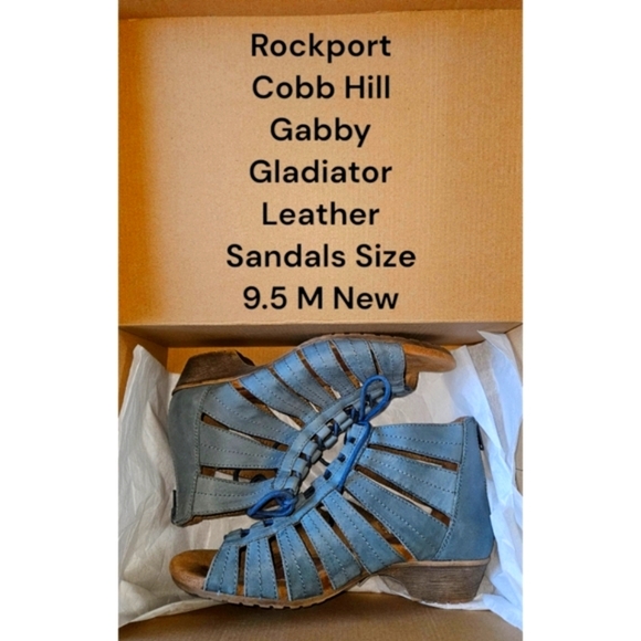 ROCKPORT New Gabby Blue Nubuck Color Gladiator Leather Tie ,Zip SANDALS SIZE 9.5 - Picture 12 of 14